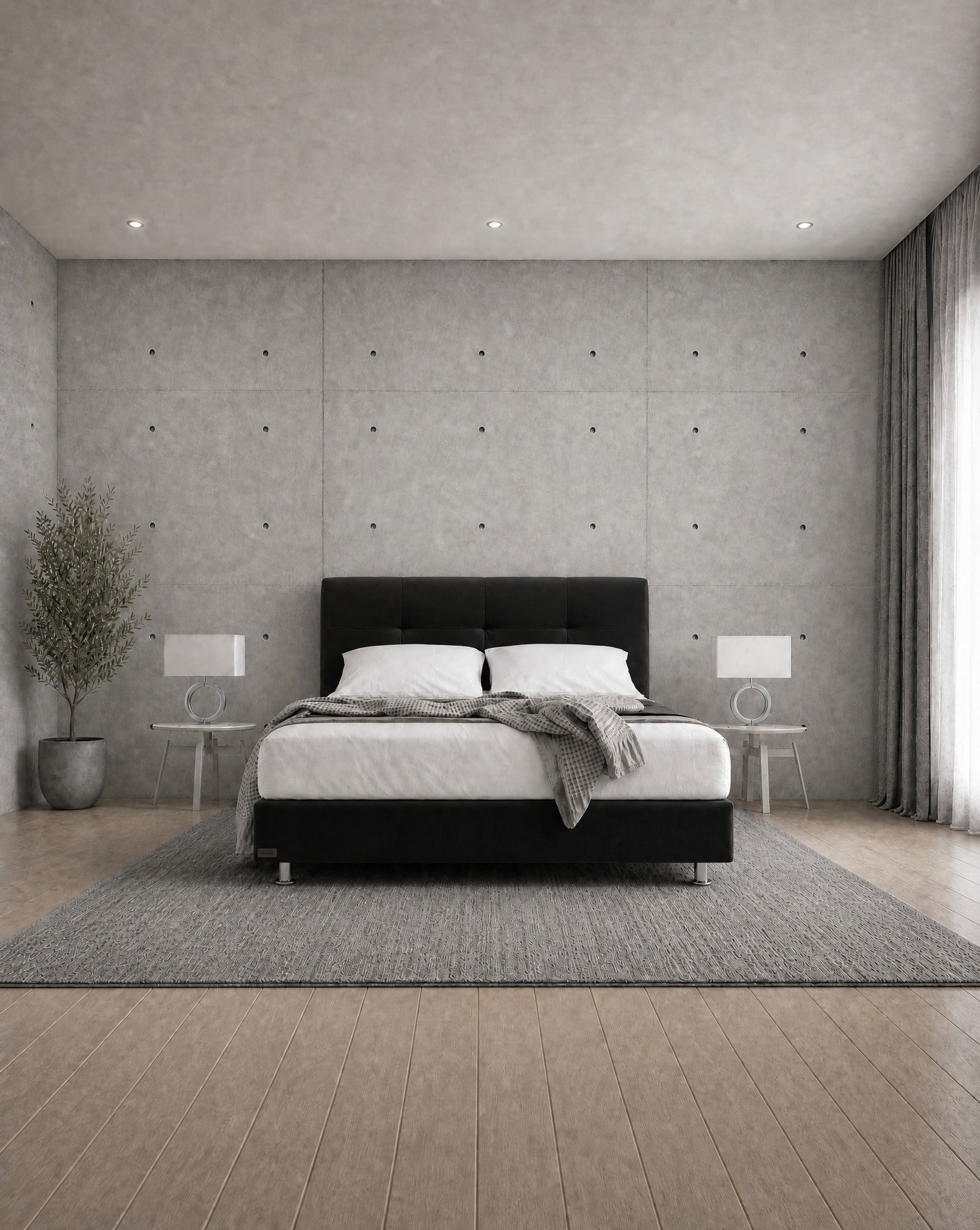 מיטה זוגית Bed 2000 בריפוד שחור בחדר שינה
