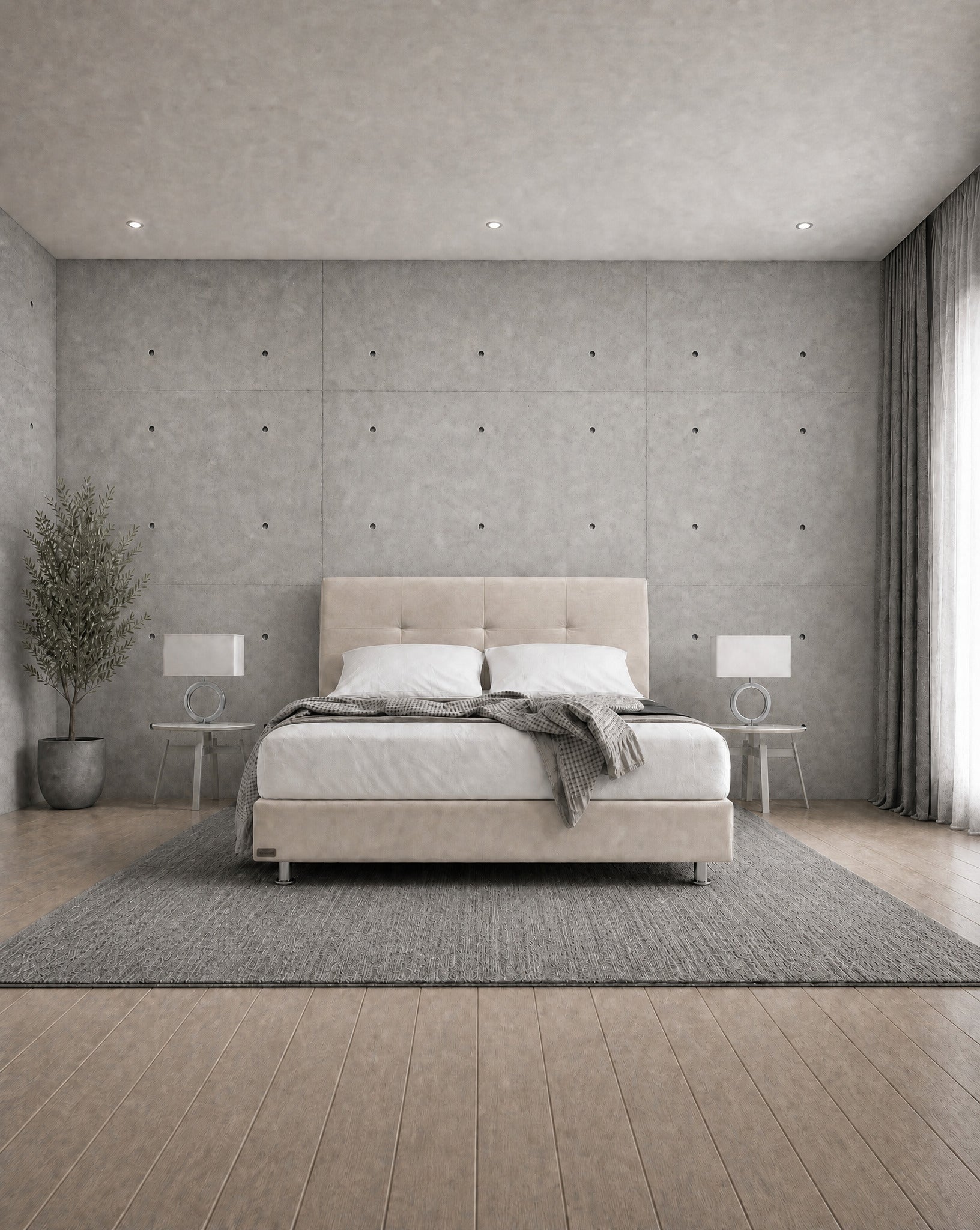 מיטה זוגית Bed 2000 בריפוד שמנת בחדר שינה
