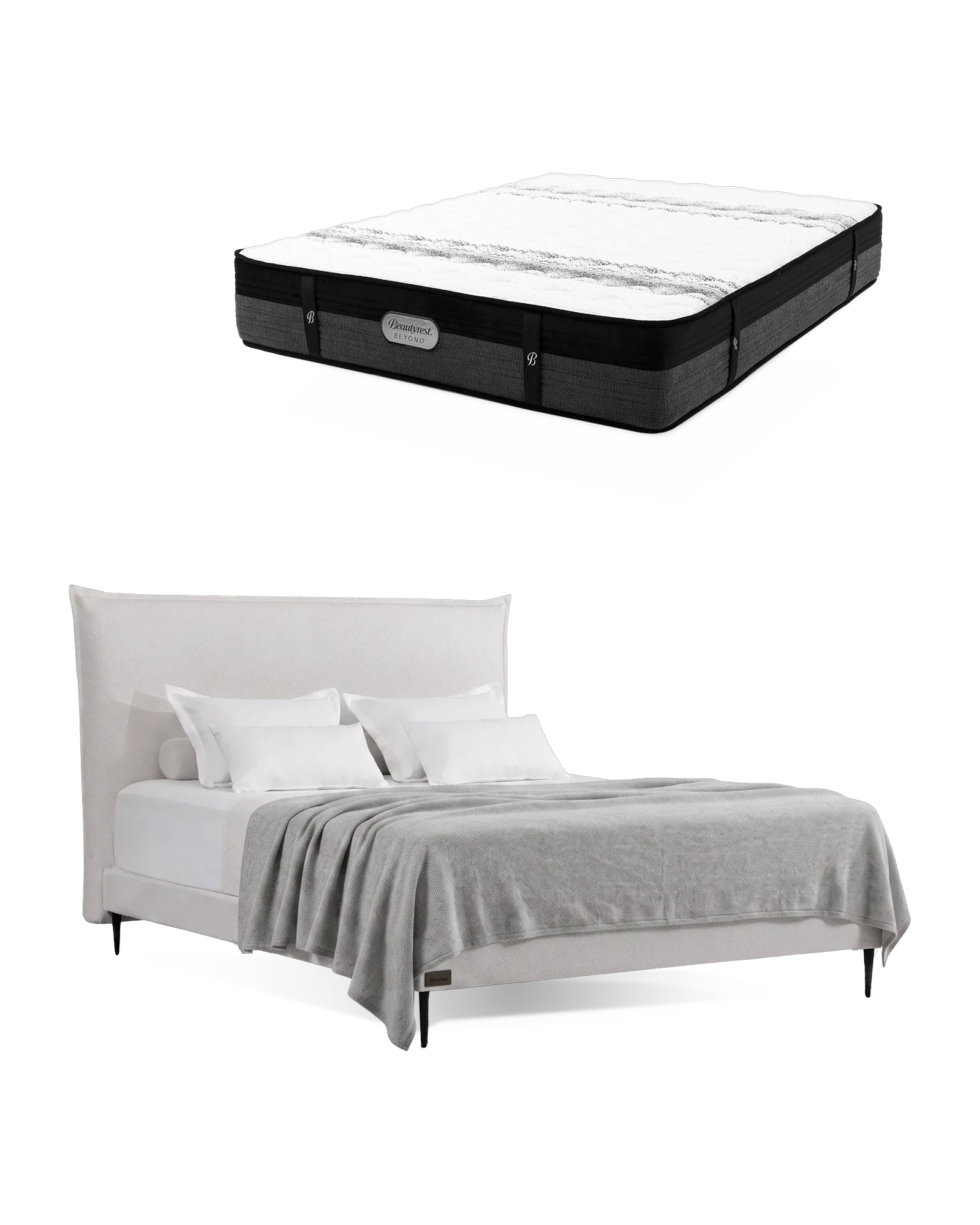 חבילת שינה מיטה זוגית Bed 1000 עם מזרן Beyond 2000 או 3000, המזרן מוצג מעל מסגרת המיטה