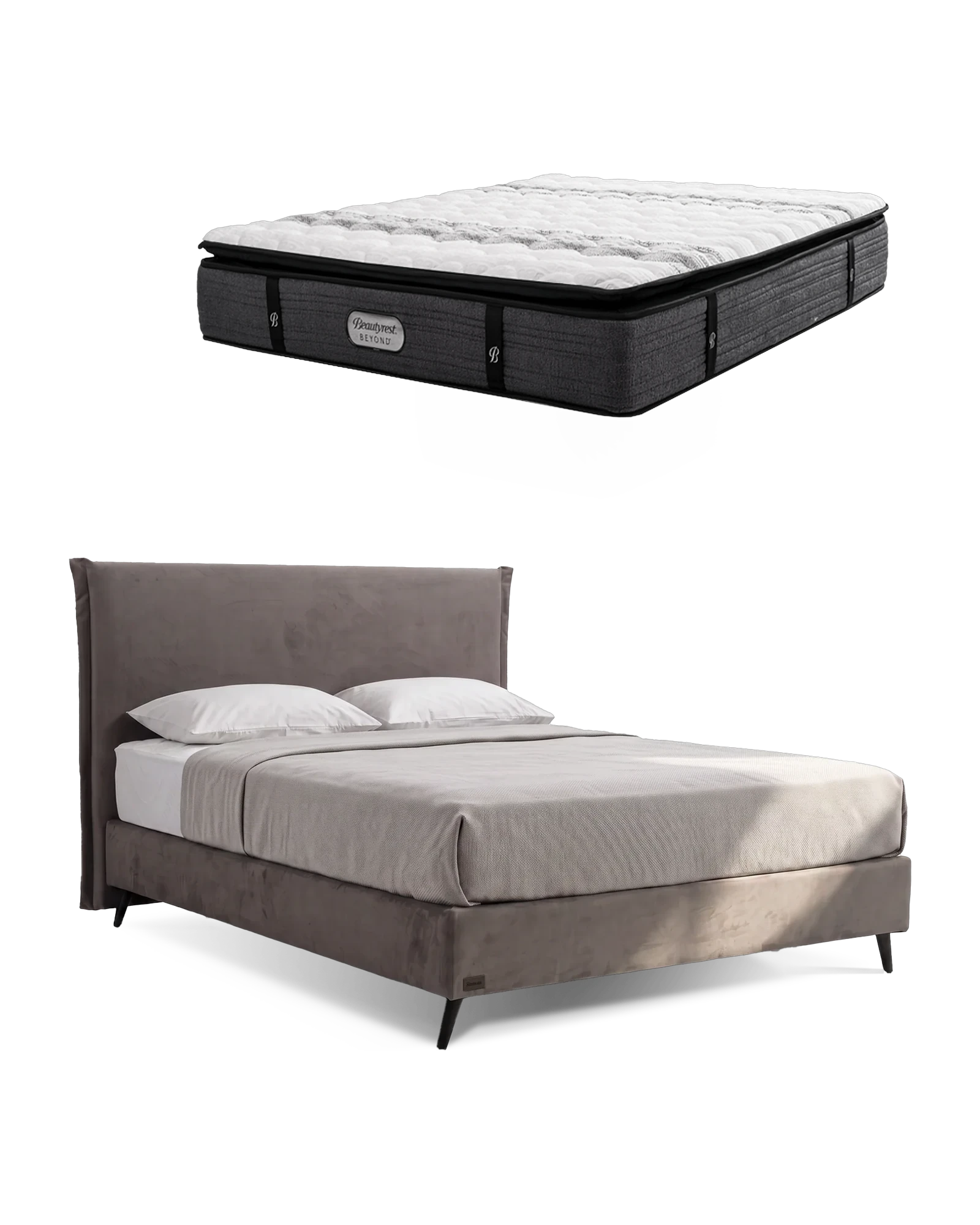 חבילת שינה מיטה זוגית Bed 1500 עם מזרן Beyond, המזרן מוצג מעל מסגרת המיטה