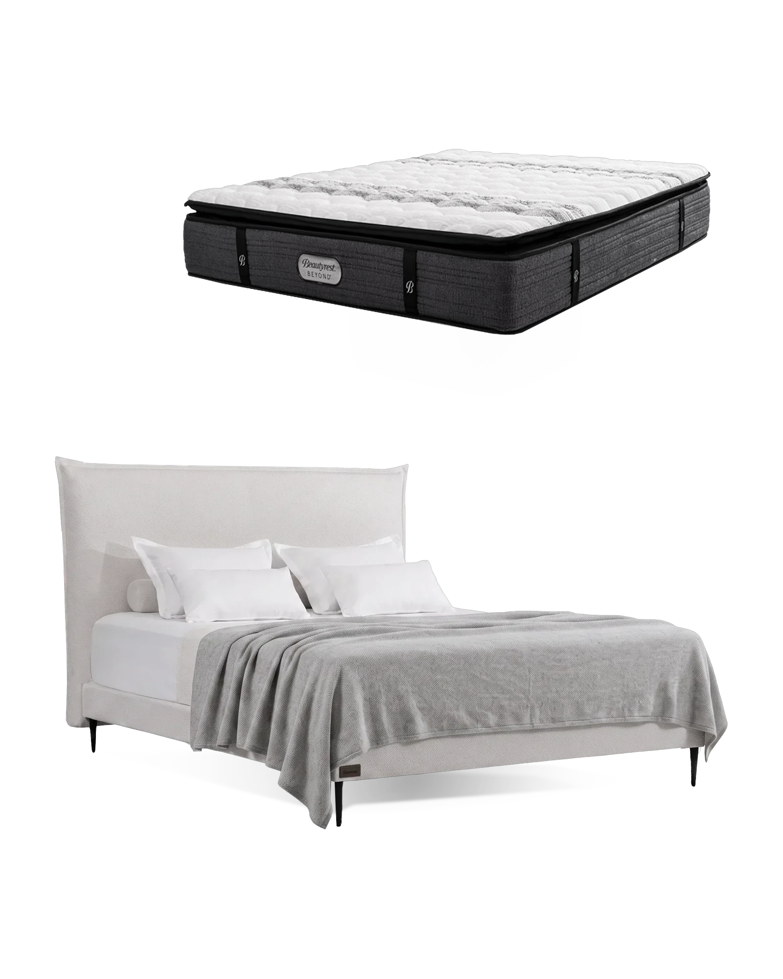 חבילת שינה מיטה זוגית Bed 1000 עם מזרן Beyond, המזרן מוצג מעל מסגרת המיטה