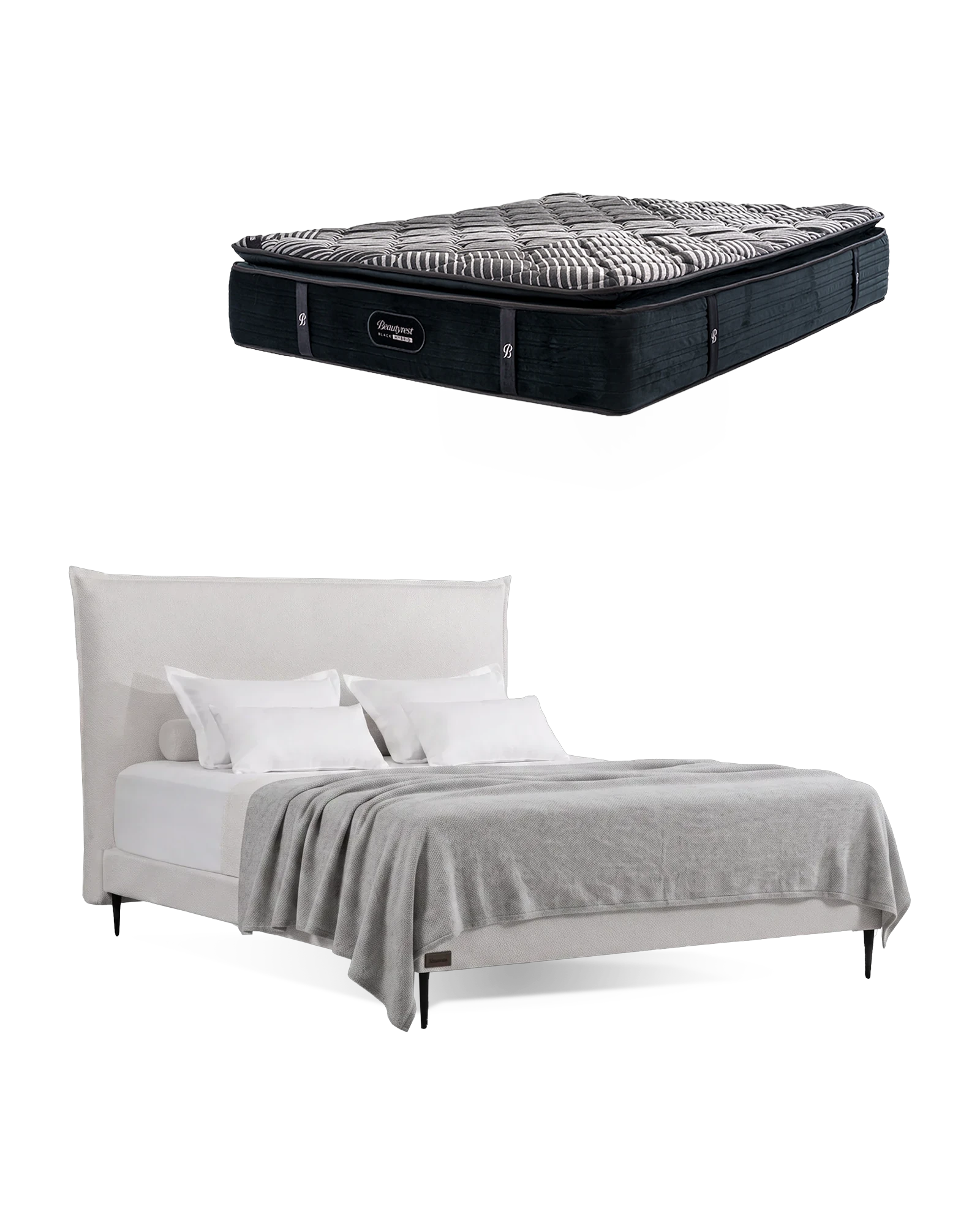 חבילת שינה מיטה זוגית Bed 1000 עם מזרן Black Hybrid, המזרן מוצג מעל מסגרת המיטה
