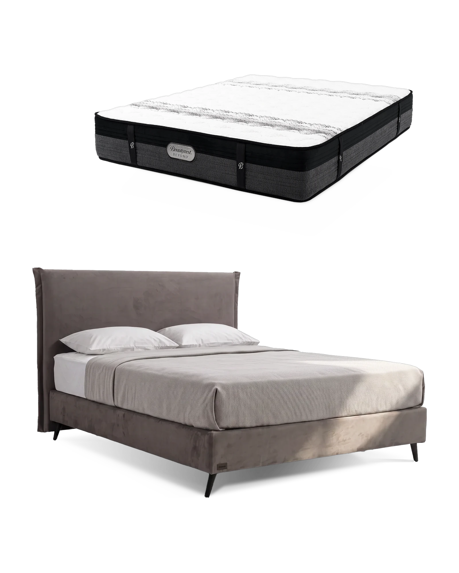 חבילת שינה מיטה זוגית Bed 1500 עם מזרן Beyond 2000 או 3000, המזרן מוצג מעל מסגרת המיטה