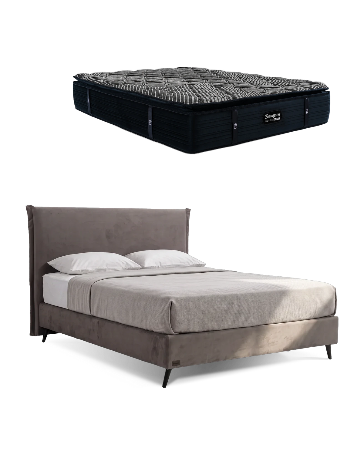 חבילת שינה מיטה זוגית Bed 1000 עם מזרן Black Double 5000, המזרן מוצג מעל מסגרת המיטה