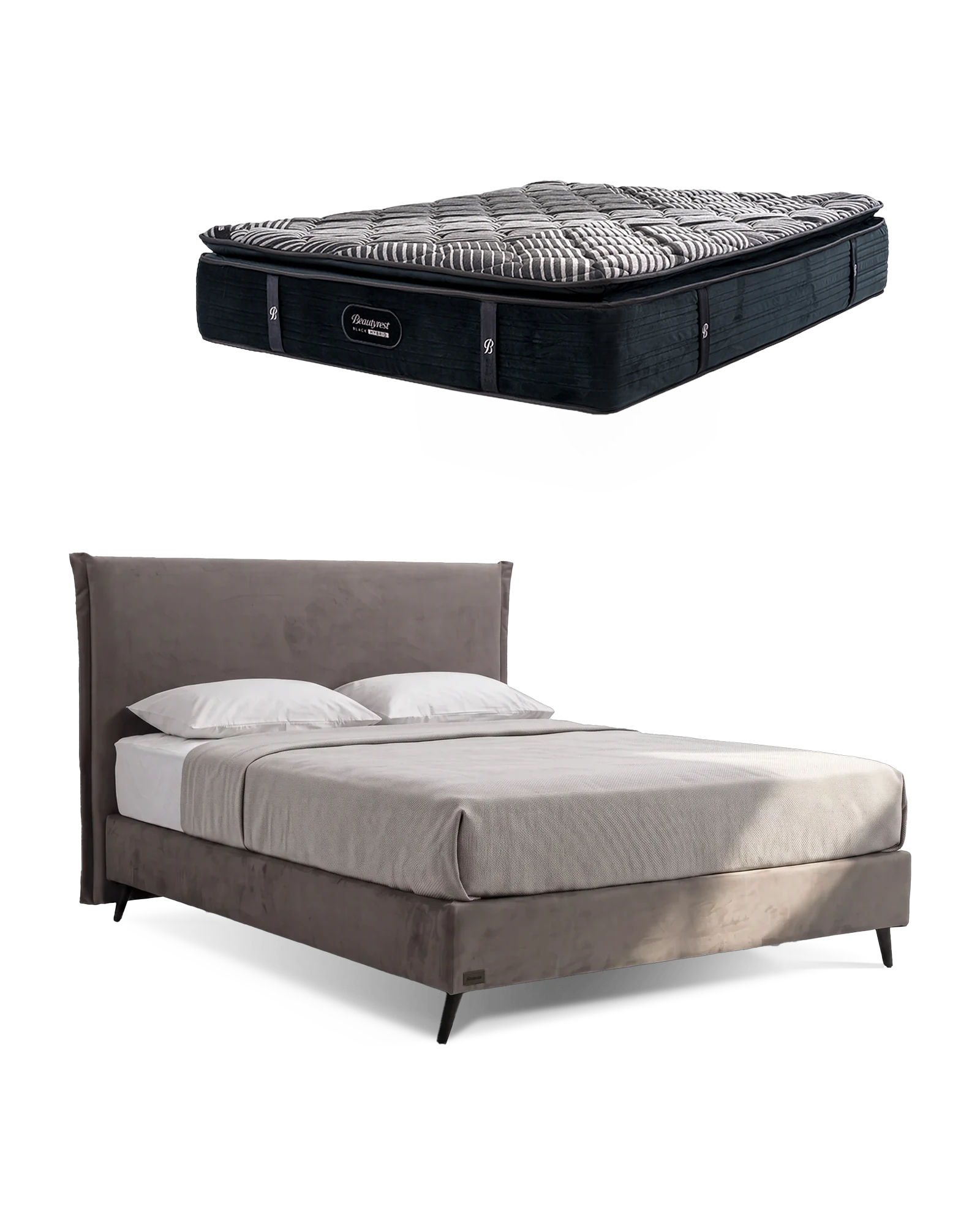 חבילת שינה מיטה זוגית Bed 1500 עם מזרן Black Hybrid, המזרן מוצג מעל מסגרת המיטה